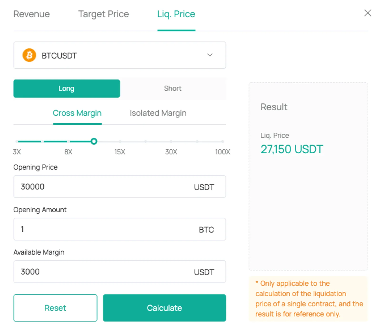 Calculator function on CoinEx to determine Liquidation Price