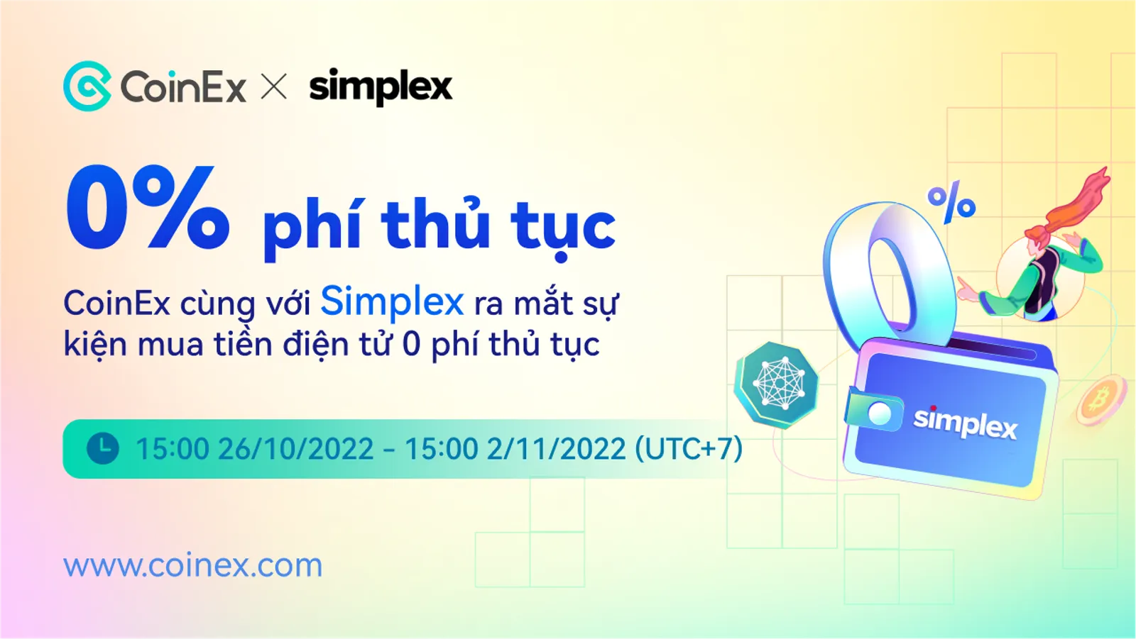 Mua Cryptos với 0% Phí: Chương trình khuyến mãi của CoinEx & Simplex đã khởi chạy!