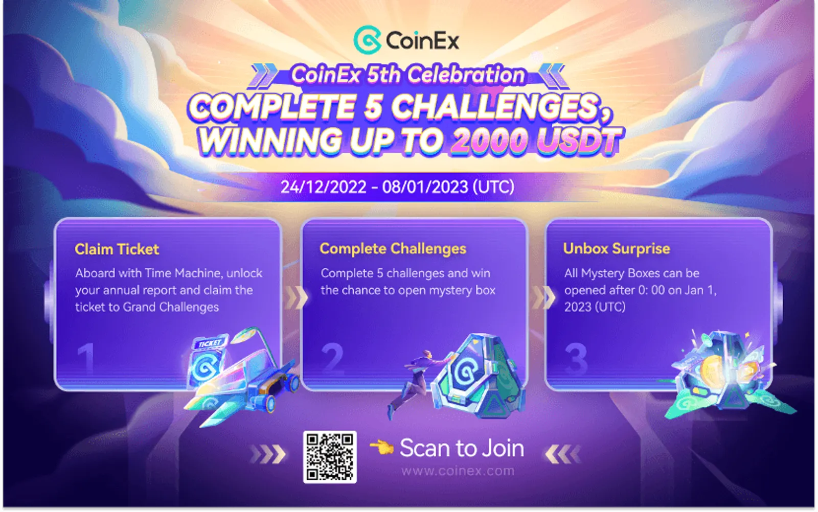 CoinEx 5. Yıl Dönümü Kutlamaları: Milyon dolar Değerinde Bedava Gizemli Kutuları Aç - image 3