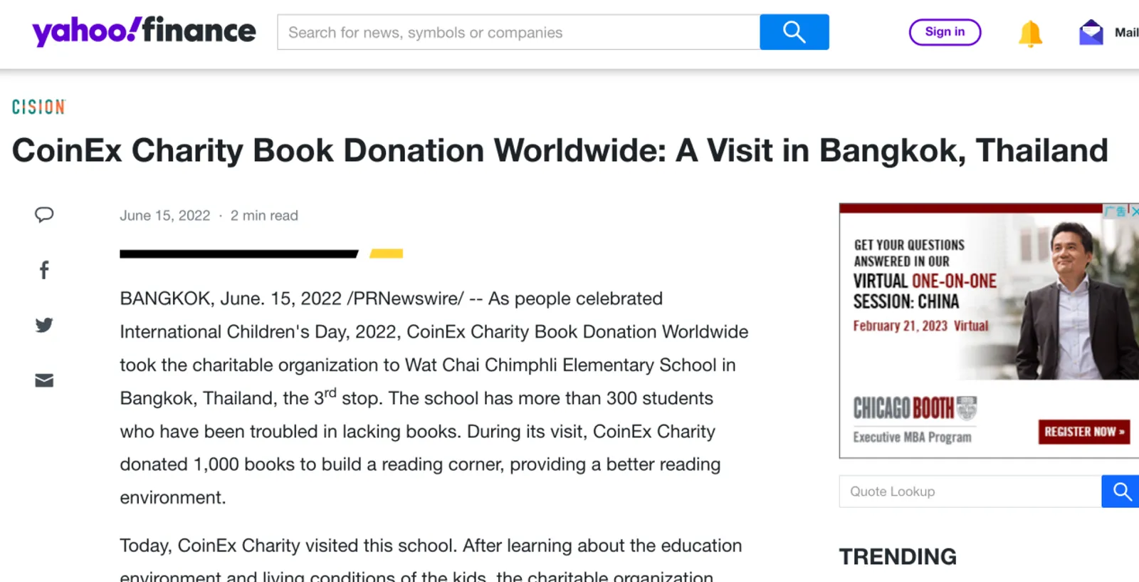 公益暖人心！ 全球多家媒體報導CoinEx Charity助學活動