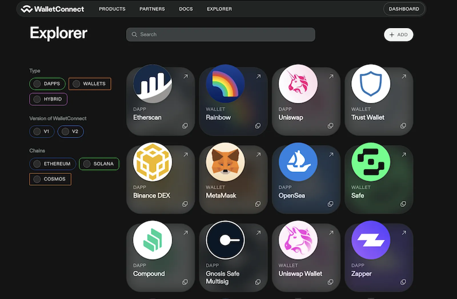 WalletConnect supported dapps and wallets