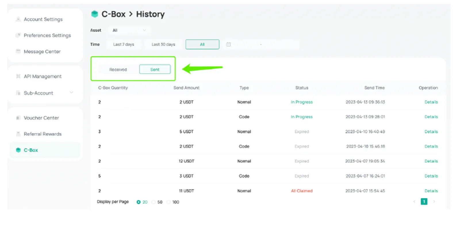 C-Box history received & sent