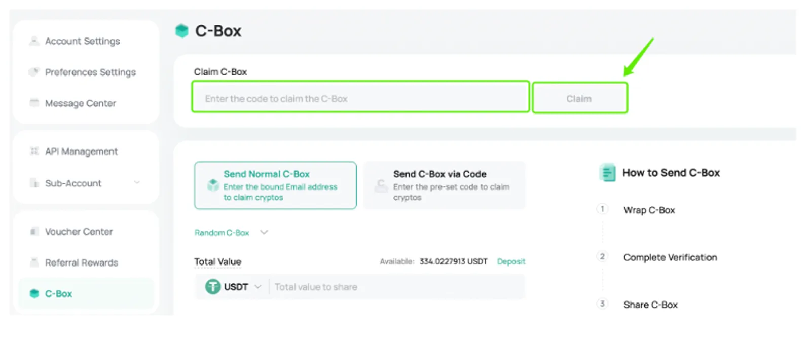 Find [Send C-Box] on the C-Box page
