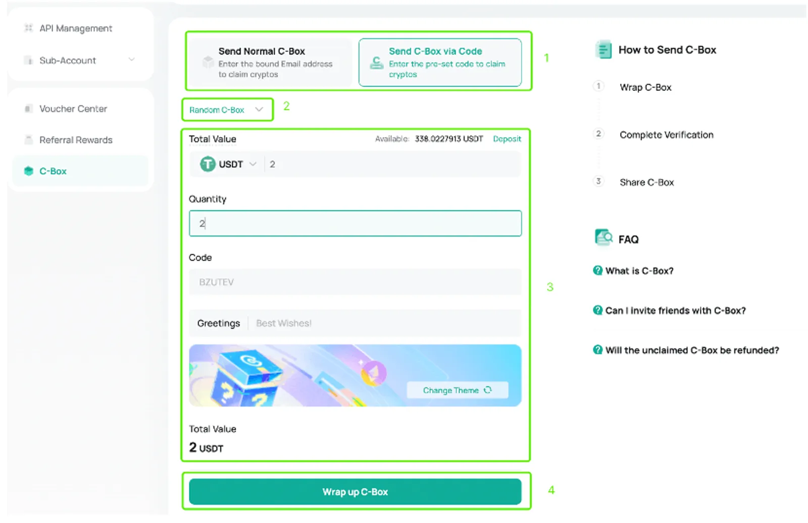 Confirm the total value before wrapping up C-Box