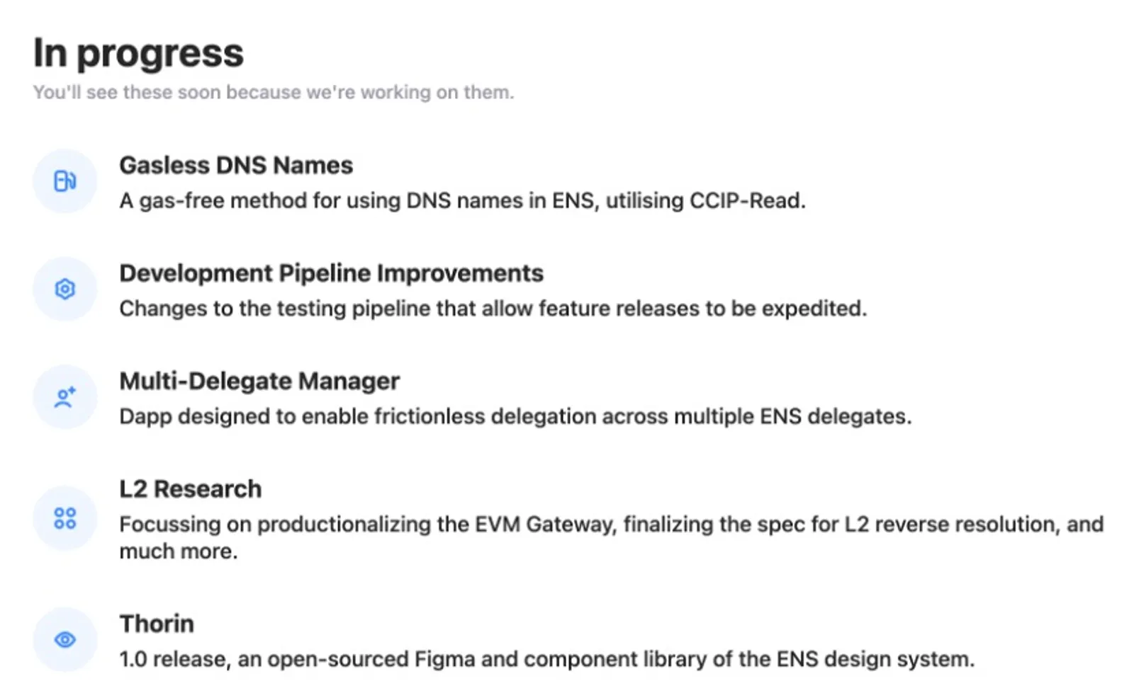 ENS roadmap in progress