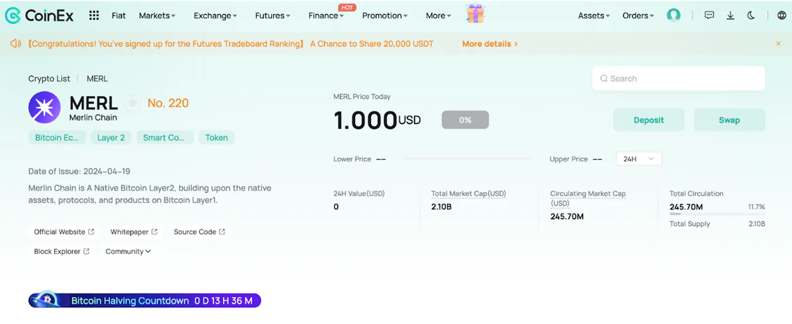 MERL token on CoinEx