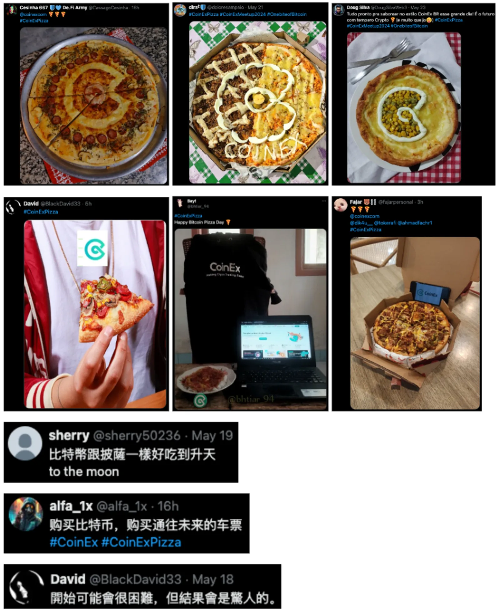在 X/Twitter 进行的标语创作和披萨图片分享比赛上，参与者分享了丰富的投资经验和智慧。