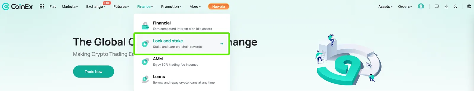 chọn [Staking] trong [Tài chính] ở đầu trang để truy cập trang staking
