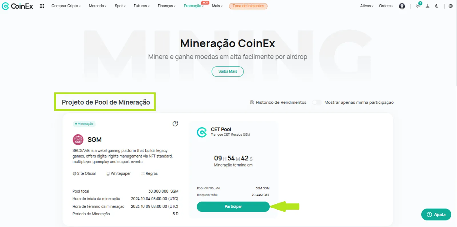 Mineração CoinEx