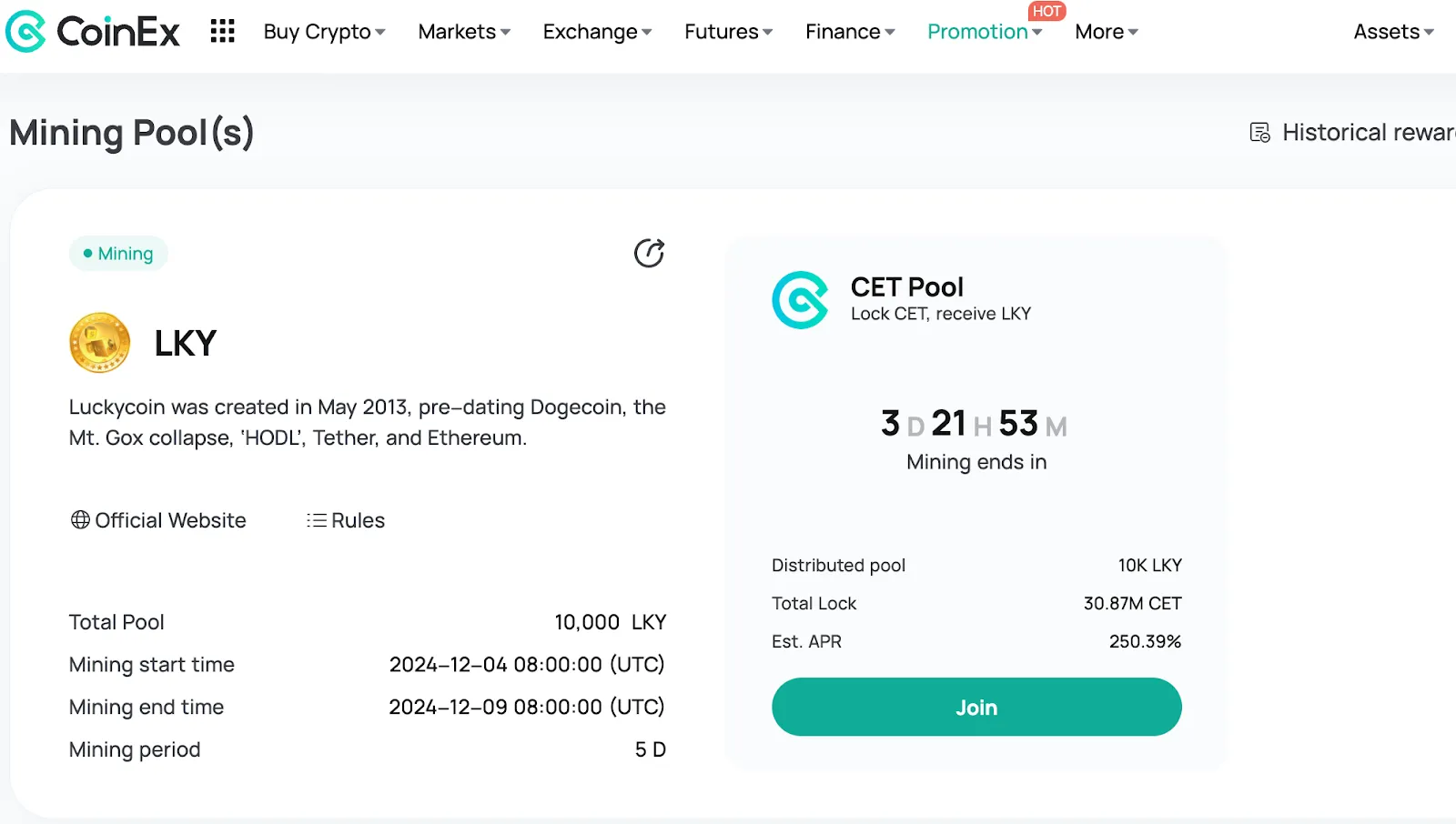 CET Mining Activity Details