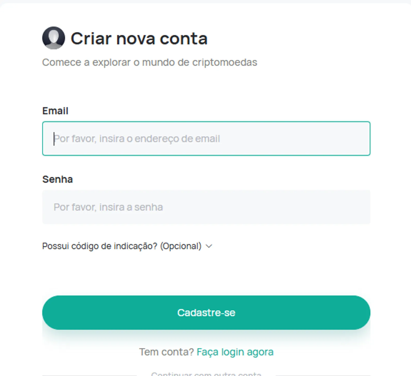 cadastre-se na página da CoinEx