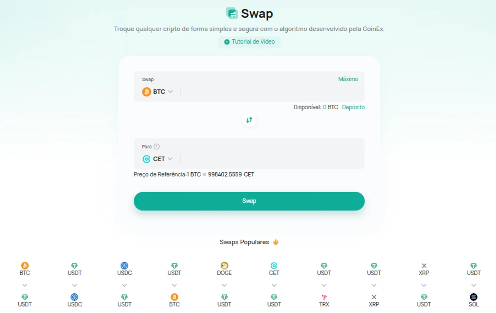 opção de swap na CoinEx