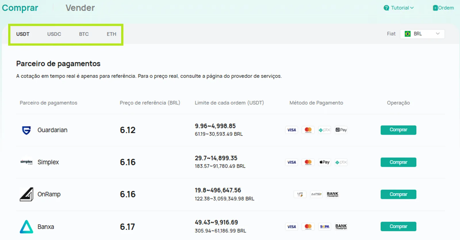 Comprar criptomoedas na CoinEx