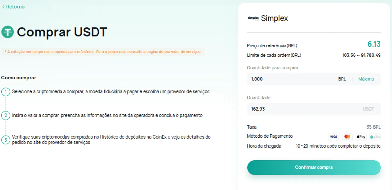 Comprar USDT na CoinEx