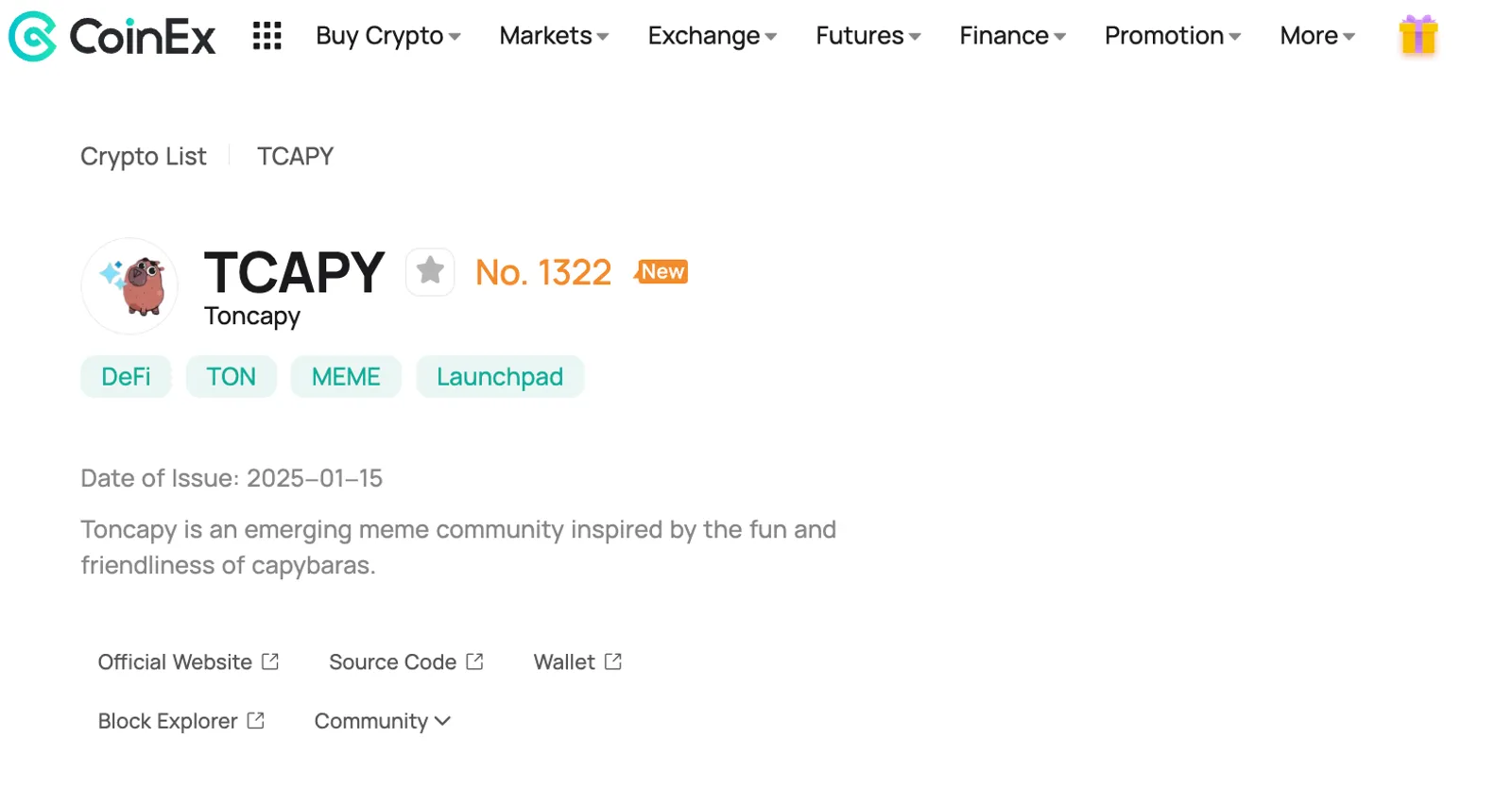 Price Action of TCAPY on CoinEx