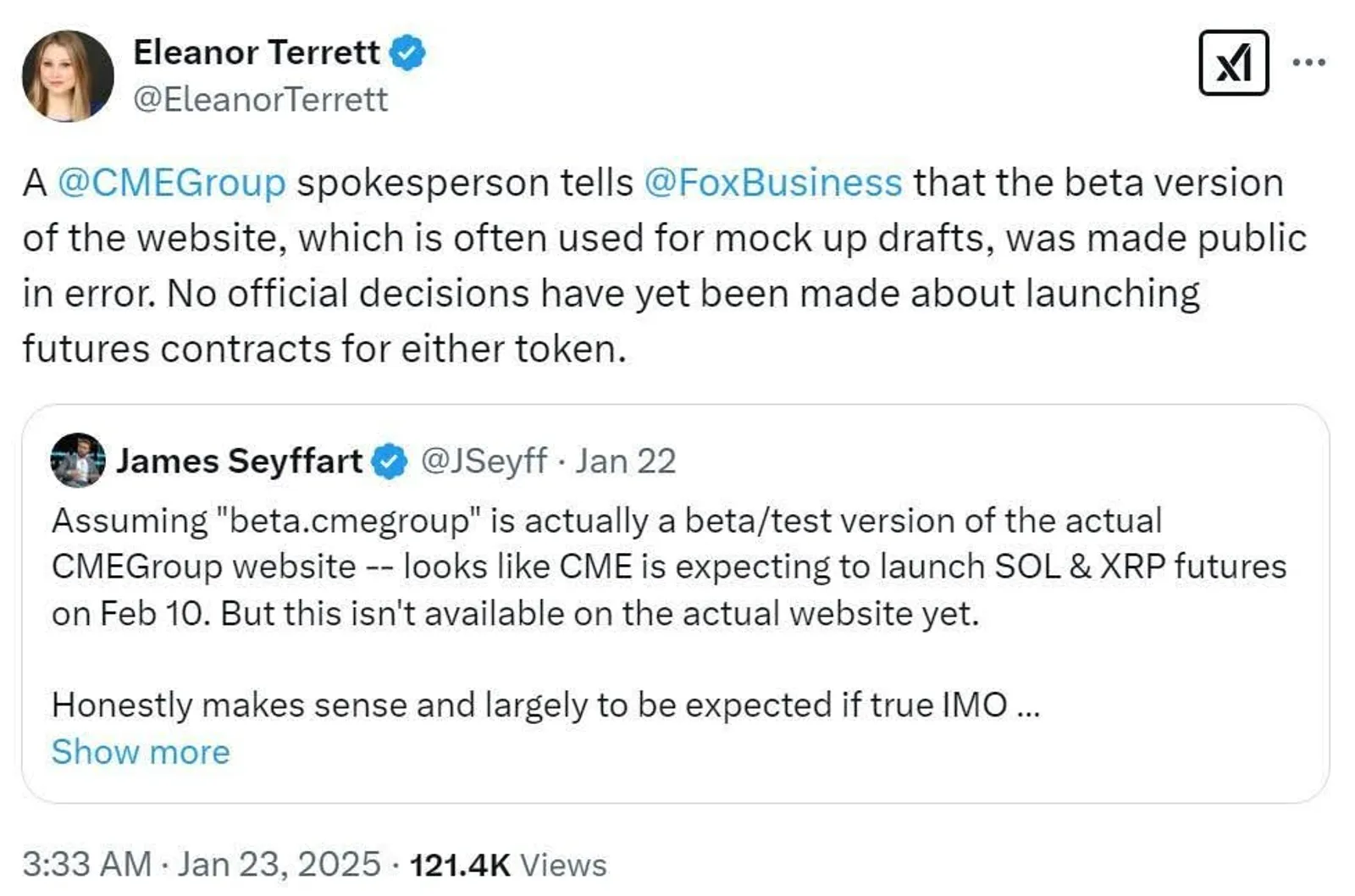CME Group quickly removed the web page
