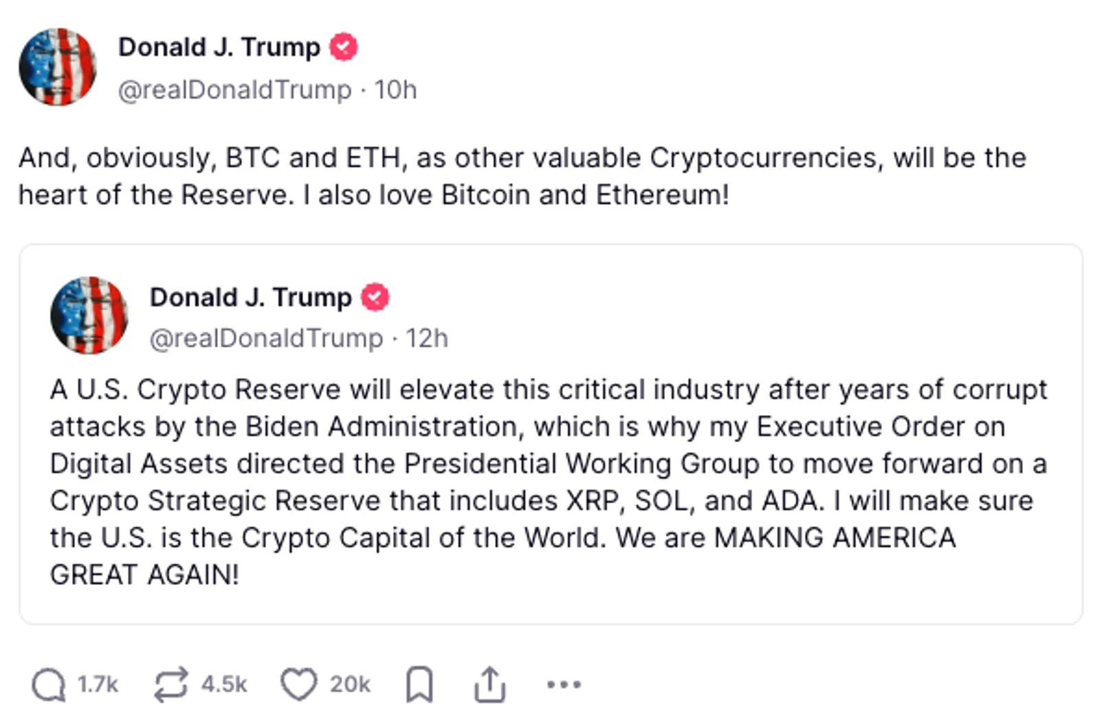 Trump unexpectedly issued a statement on the cryptocurrency reserve
