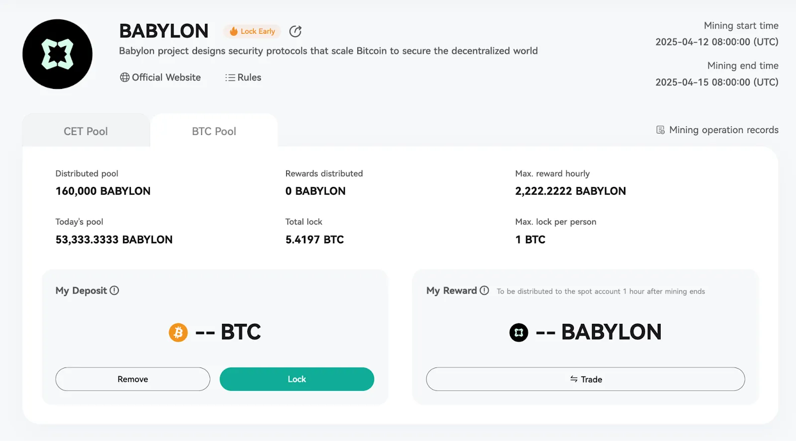 Detail Pool BTC