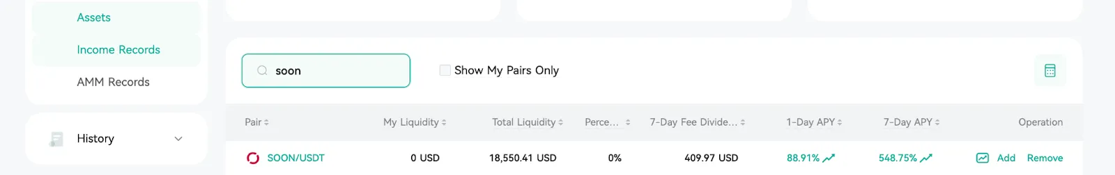SOON/USDT AMM Yield Opportunities