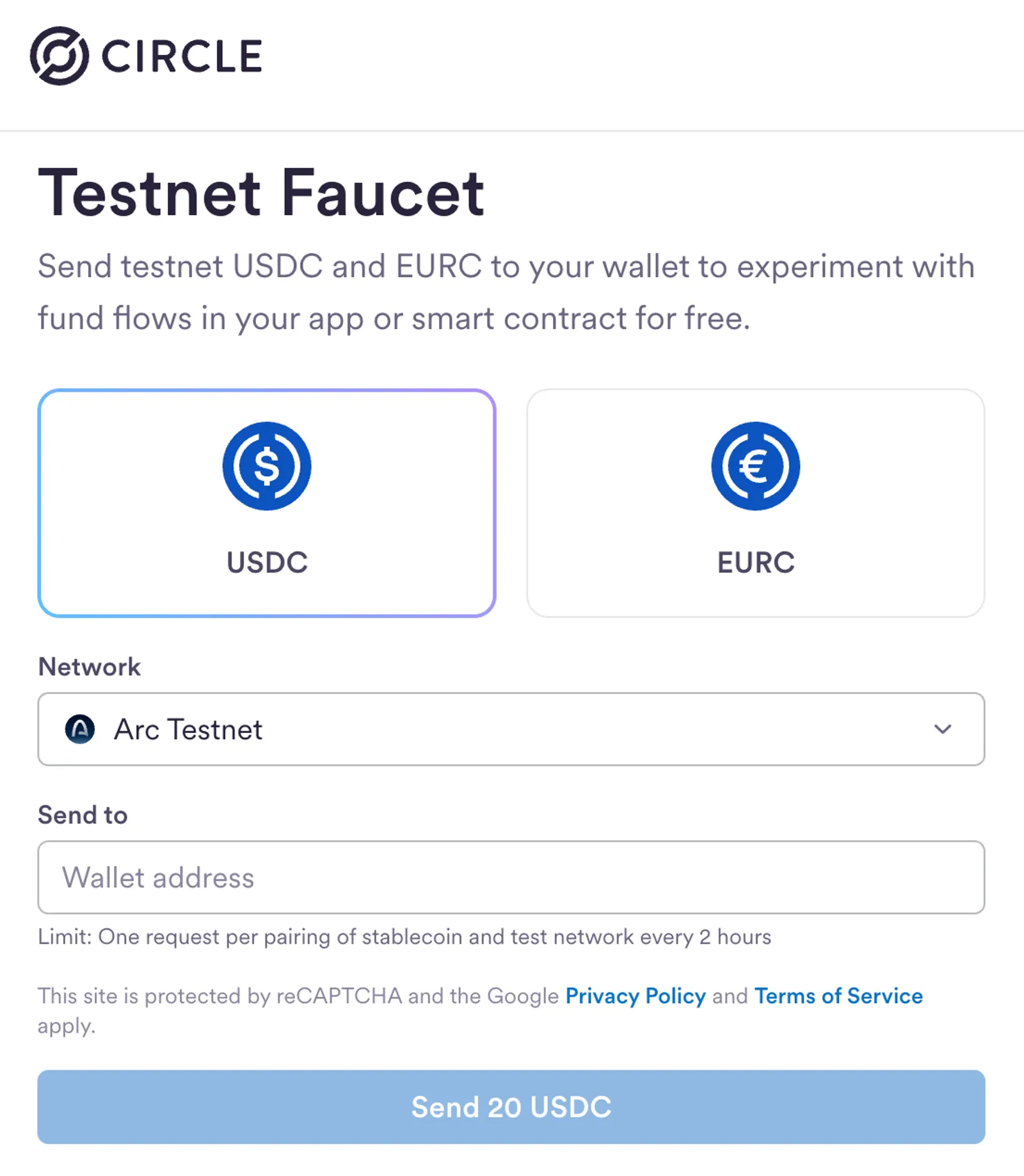 Claim Testnet USDC and EURC