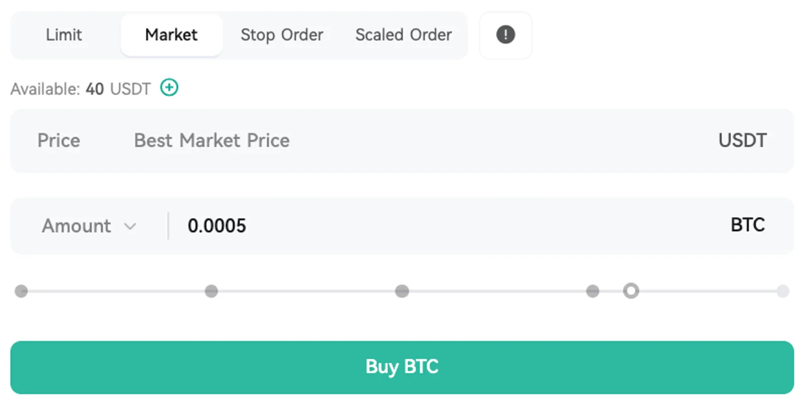Buying 0.0005 BTC with a market order on CoinEx