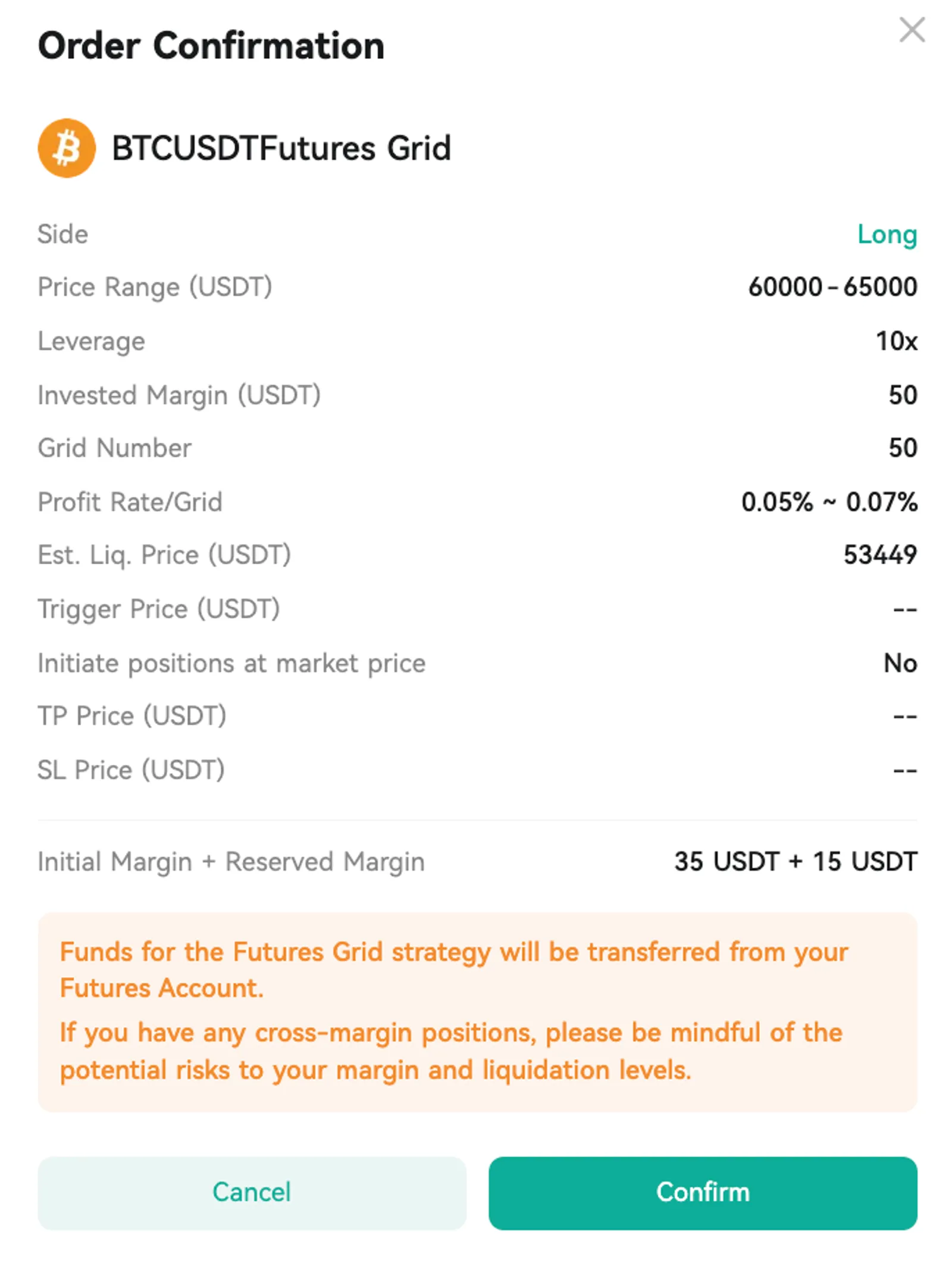 Confirming a Futures Grid strategy on CoinEx